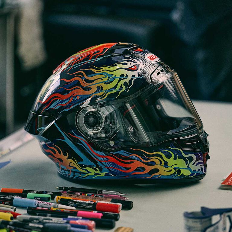 grime helmet with flames