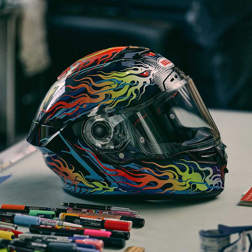 grime helmet with flames