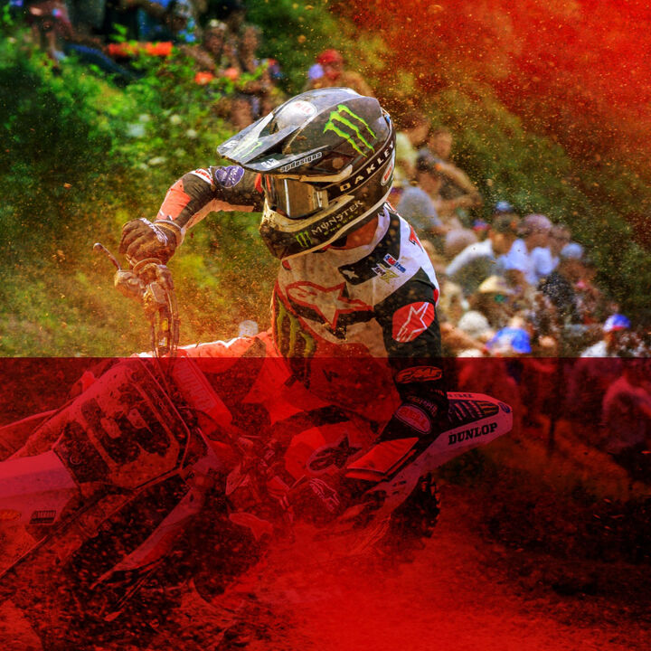 dirt biker with red graphic treatment