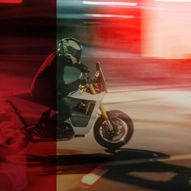 Motorcyclist with a red graphic treatment