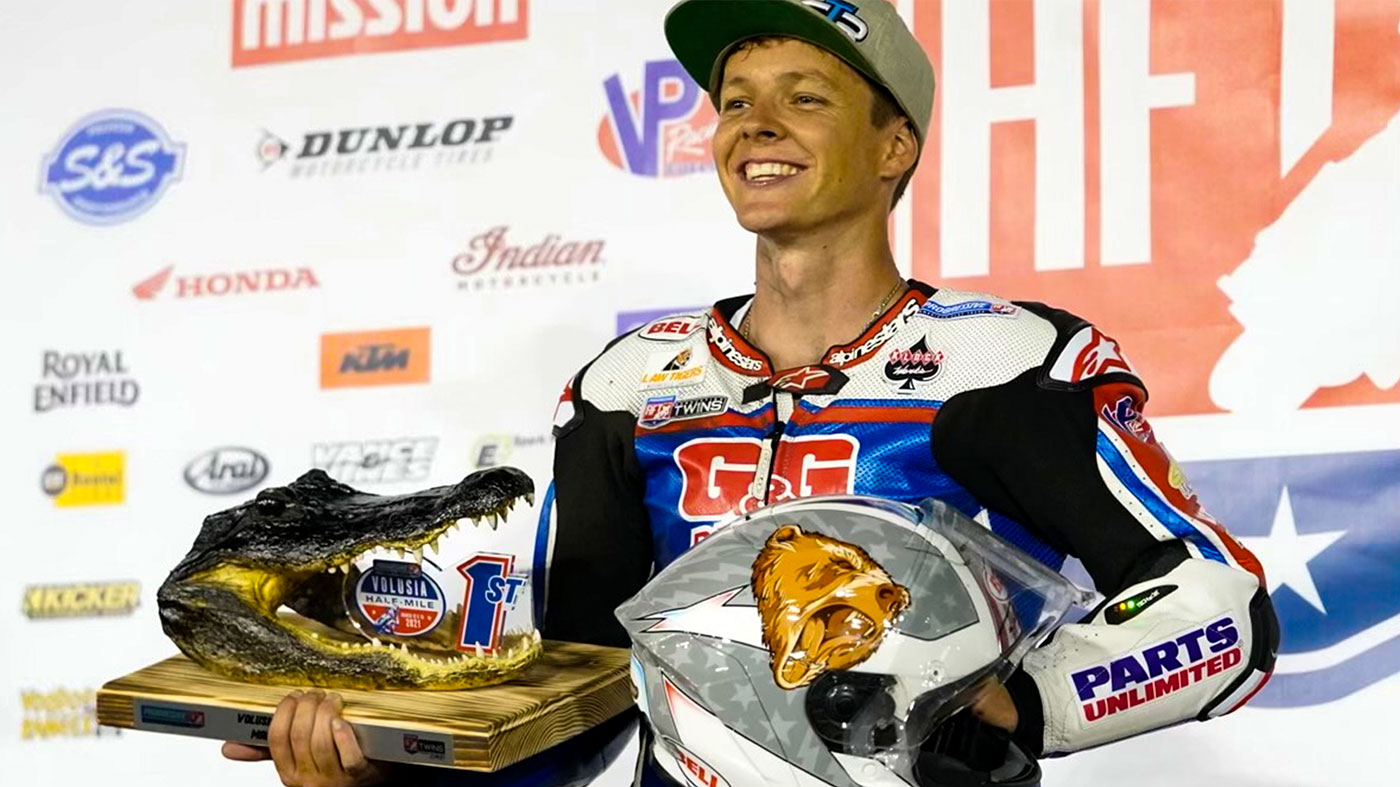 Cory Texter smiling on the race podium.