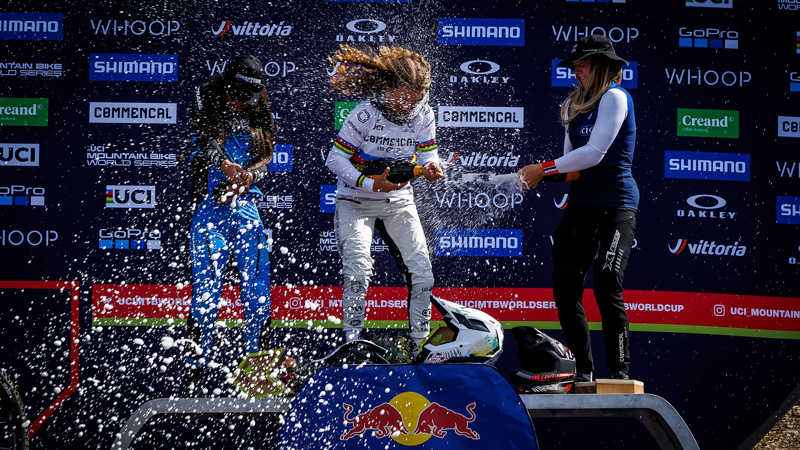 Andorra podium with champagne shower