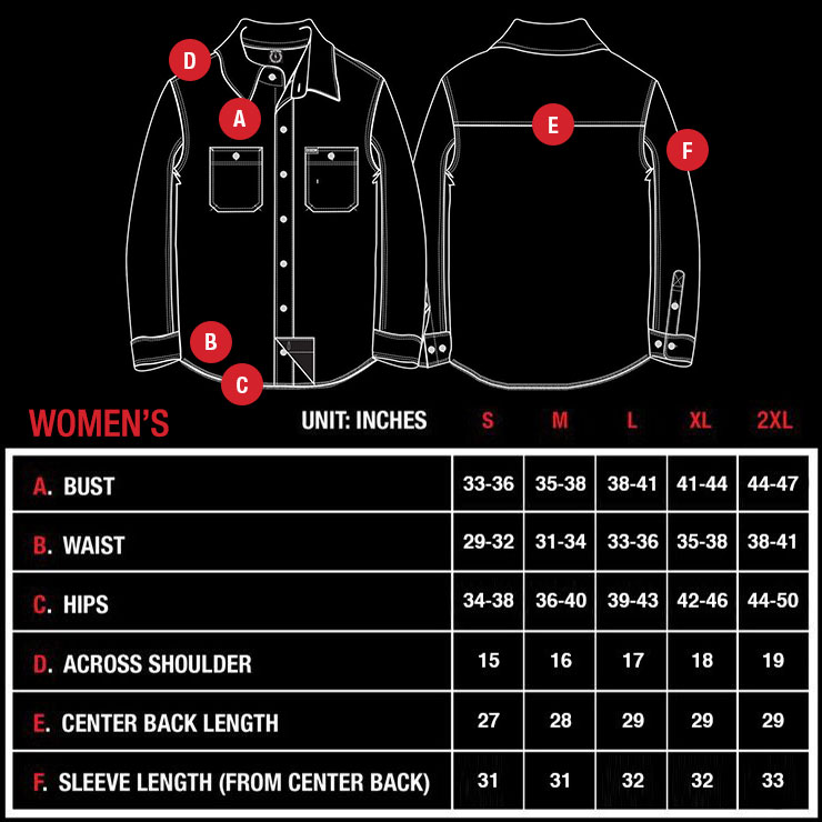 Dixxon Women's Flannel Shirt Size Chart