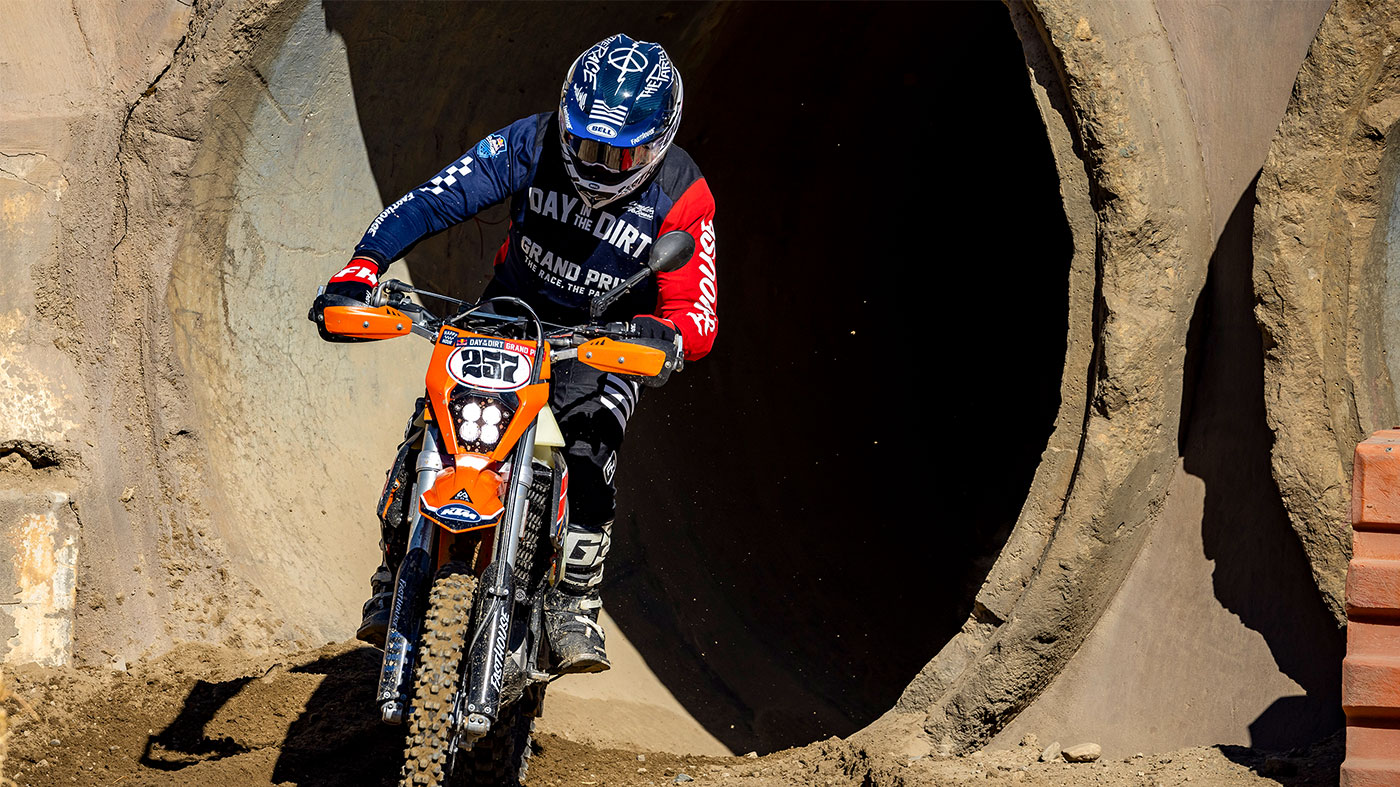 Rider shooting out of a tunnel